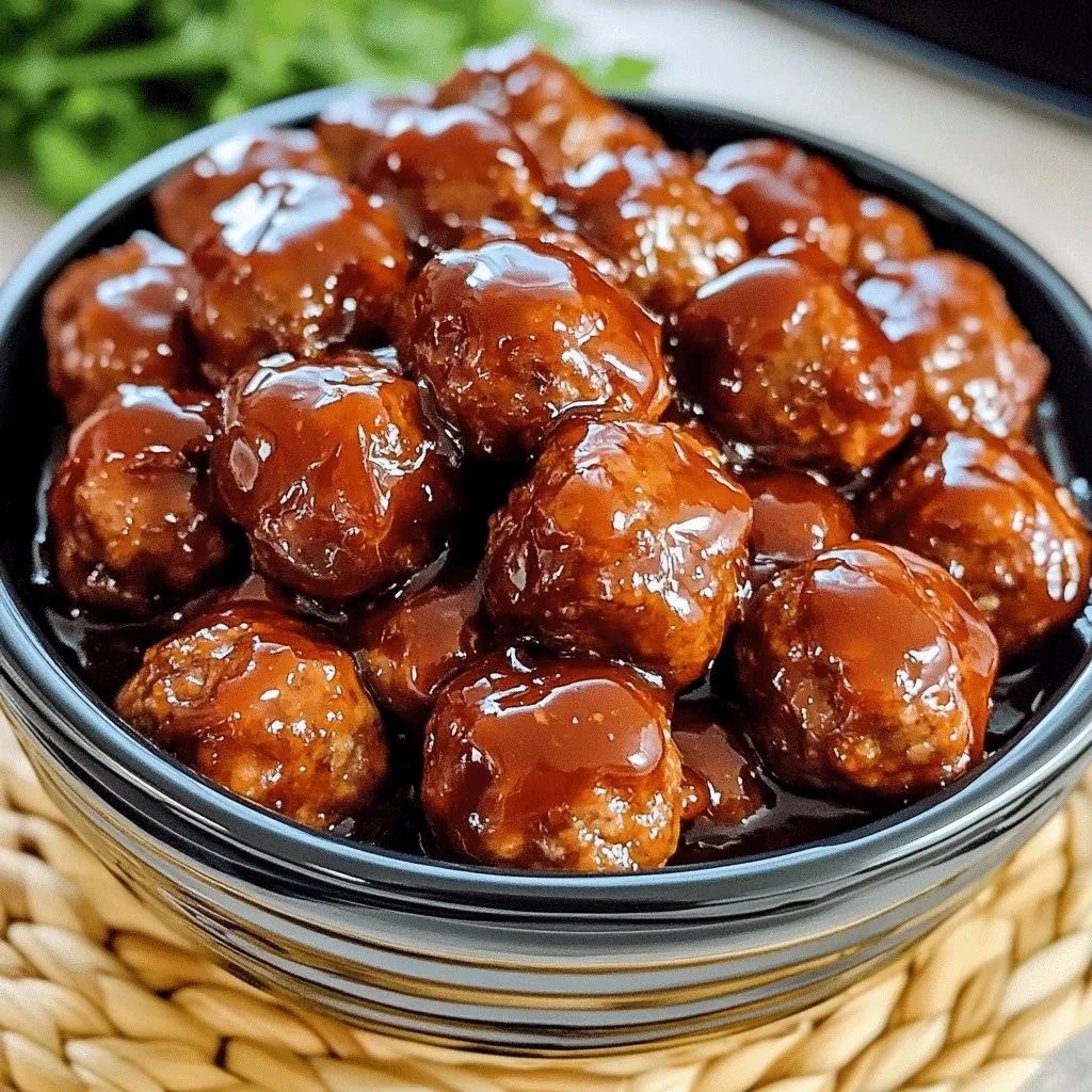Delicious Honey BBQ Crockpot Meatballs in a serving dish.