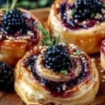 Honeyed Brie-Blackberry Puff Pastry Swirls on a platter