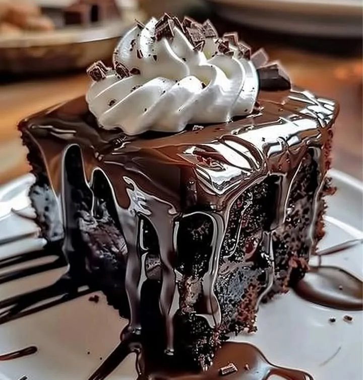 Hot Fudge Chocolate Cake with rich chocolate frosting and fudge drizzle