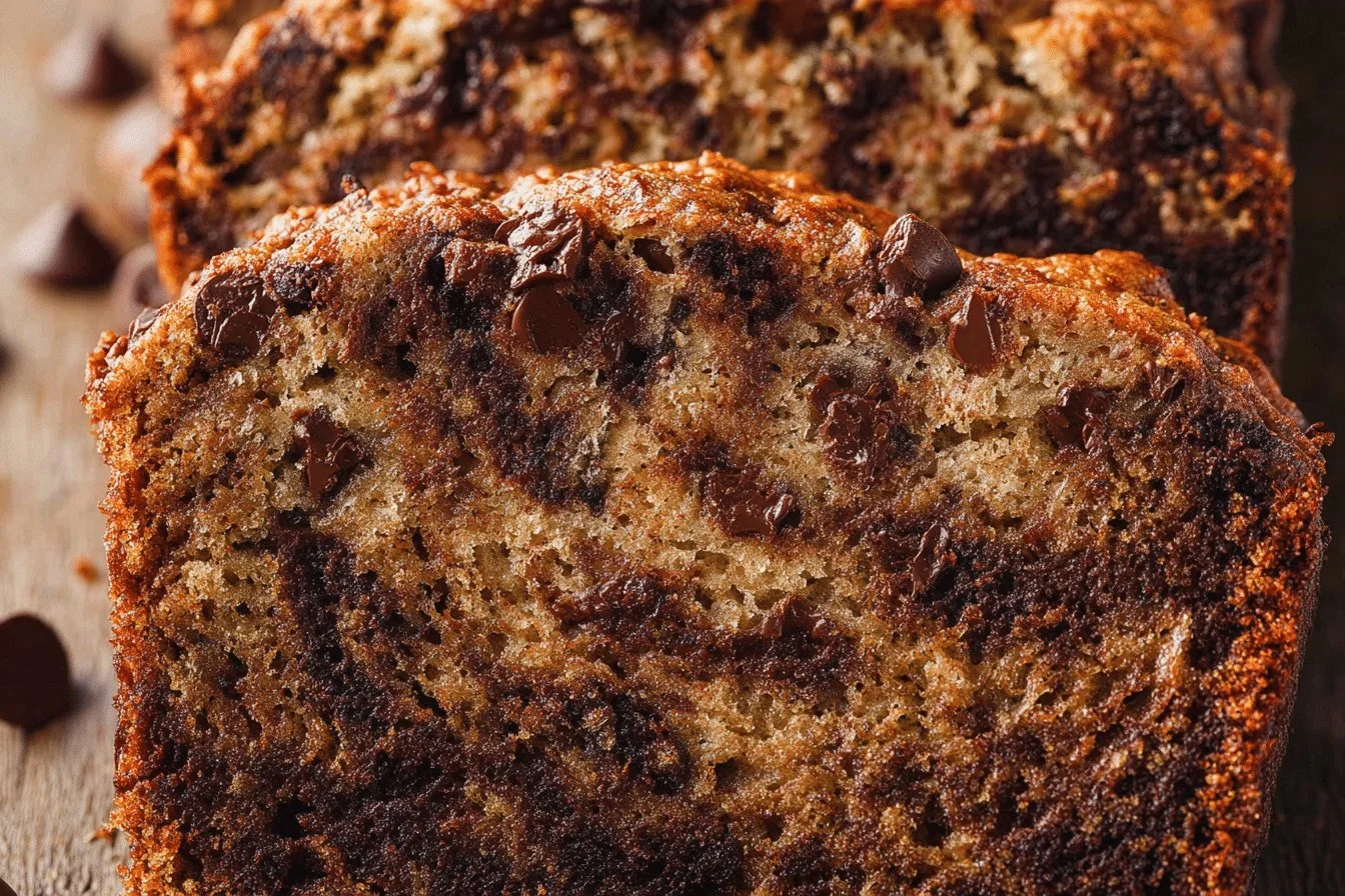 Irresistibly moist chocolate chip banana bread with chocolate chunks