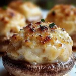 Plate of irresistible crab-stuffed mushrooms appetizer
