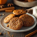 Soft and chewy pumpkin maple cookies on a rustic wooden table.