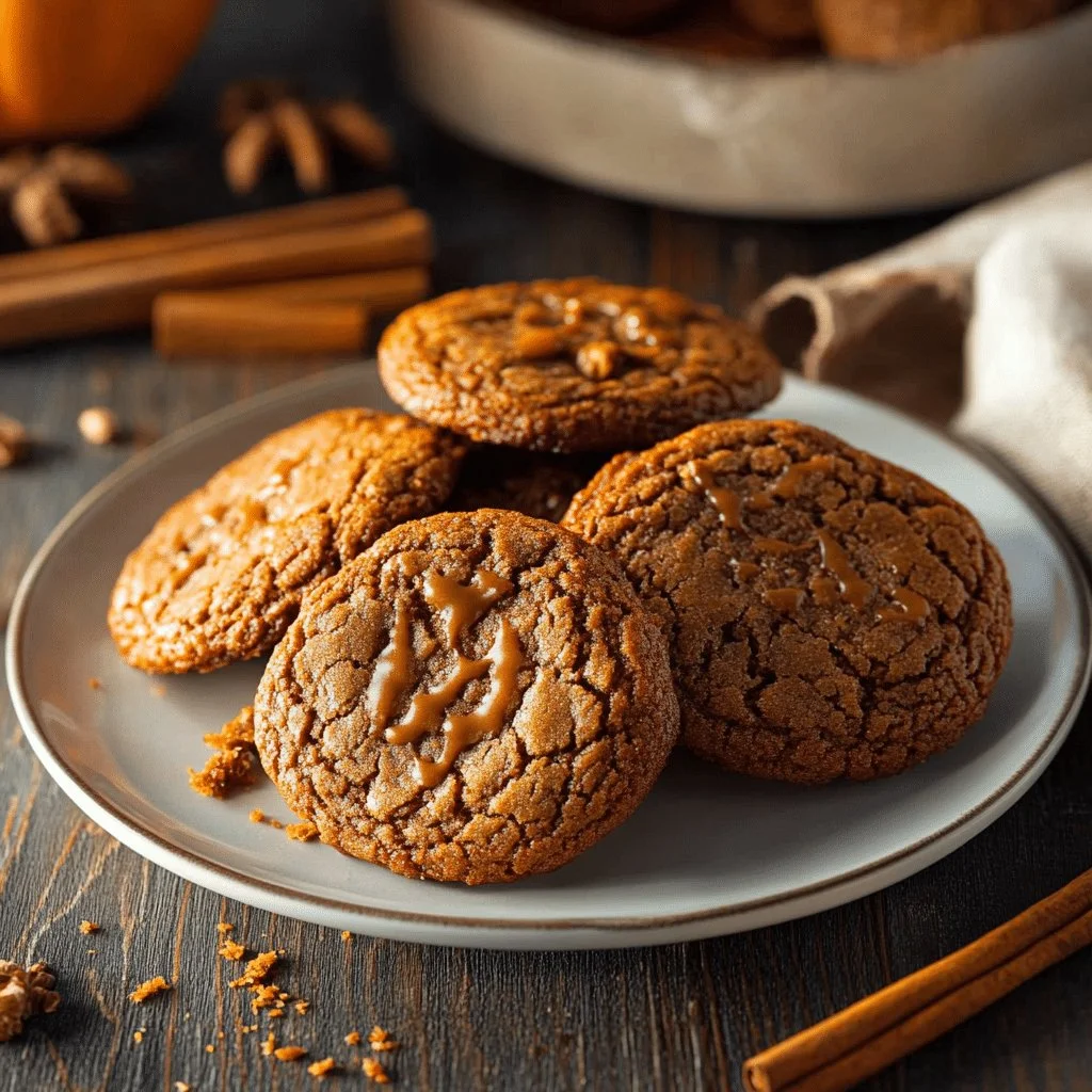 Soft and chewy pumpkin maple cookies on a rustic wooden table.