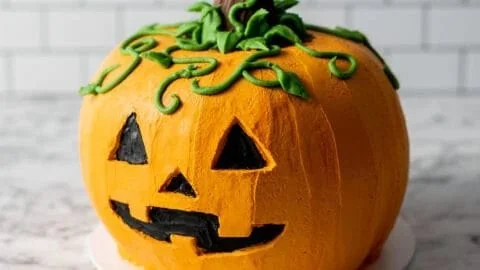 Jack-O'Lantern Halloween Cake decorated for the spooky season