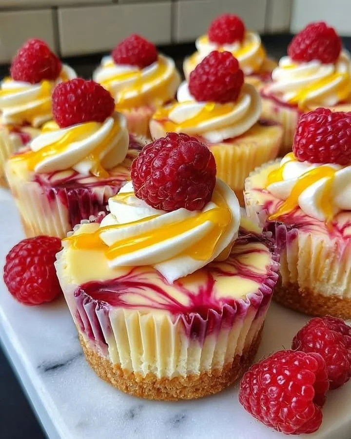 Lemon Raspberry Swirl Cheesecake Cups - a delicious dessert treat.