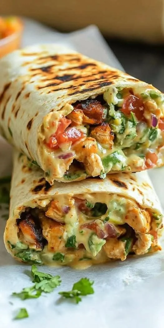 Mediterranean Chipotle Ranch Grilled Chicken Burrito ready to serve.