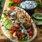 Mediterranean Greek Chicken Gyros with Tzatziki Sauce and Greek Salad