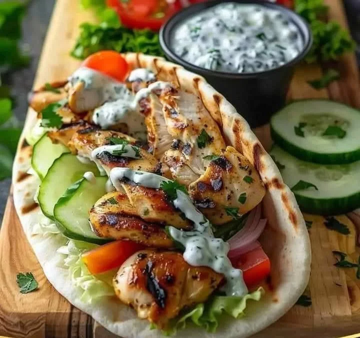 Mediterranean Greek Chicken Gyros with Tzatziki Sauce and Greek Salad