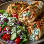 Mediterranean Greek Chicken Wraps with Lemon Herb Dressing on a plate