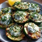 Mediterranean grilled zucchini rounds served with lemon herb yogurt