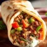 Mediterranean Quick Beef Wrap Shawarma Style with fresh ingredients