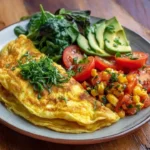 Mediterranean sunny garden omelette with avocado and corn salsa