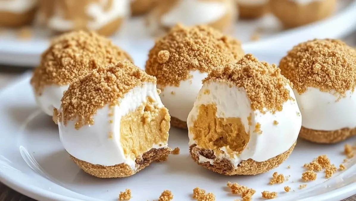 No Bake Pumpkin Cheesecake Balls dessert served on a plate
