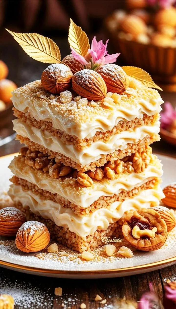Nut & Cream Layered Cake with rich flavors and elegant layers