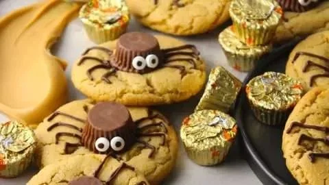 Peanut Butter Spider Halloween Cookies decorated for a spooky treat