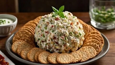 Delicious Pioneer Woman Cheese Ball ready to serve at a party