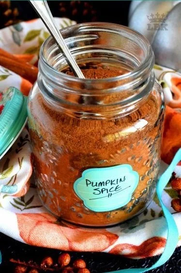 Pioneer Woman's homemade pumpkin spice mixture in a glass jar