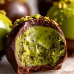 Homemade pistachio ganache truffles on a white plate