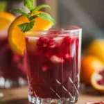 Refreshing Pomegranate Passion Fruit Punch Mocktail garnished with fresh fruit