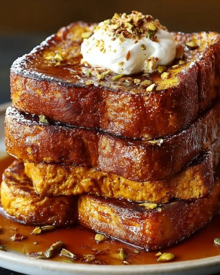 Pumpkin Pie French Toast topped with whipped cream and cinnamon.