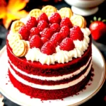 Delicious Red Velvet Raspberry Cake with vibrant layers and raspberry toppings