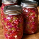 Delicious homemade rhubarb relish served in a jar