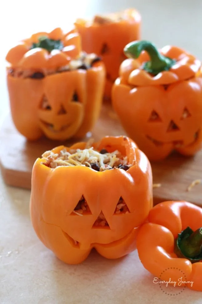 Shredded Chicken and Rice Stuffed Peppers served on a plate