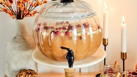 Sparkling Caramel Apple Punch recipe with spiked option for fall parties