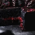Spooky Black Velvet Halloween Cake decorated for Halloween celebrations
