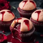 Delicious Vampire Bite Cupcakes with a red filling resembling blood