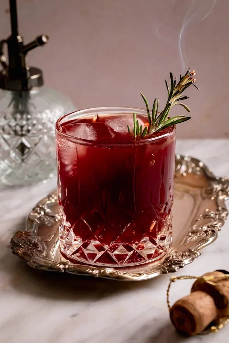Vampire's Kiss Non-Alcoholic Cocktail Recipe with ingredients and garnishes
