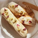 Delicious Vanilla Éclairs filled with creamy custard and topped with chocolate