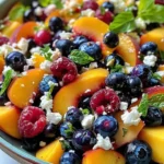 Vibrant blueberry peach salad with creamy feta and honey vinaigrette