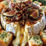 Warm baked brie with figs and pecans, a delicious appetizer