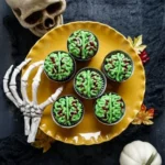 Zombie brain Halloween cupcakes decorated for a spooky celebration