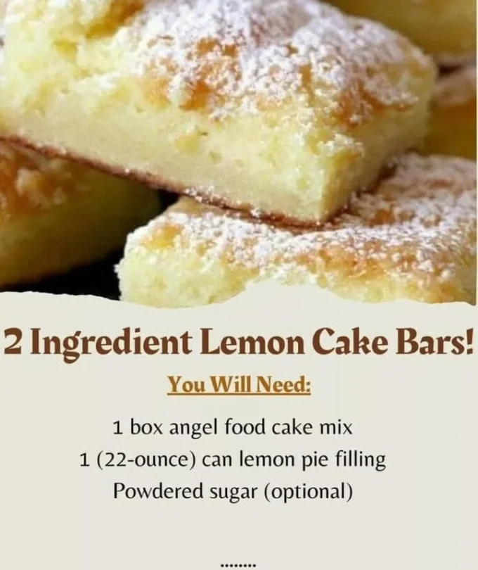 Delicious 2 Ingredient Lemon Cake Bars cut into squares on a white plate