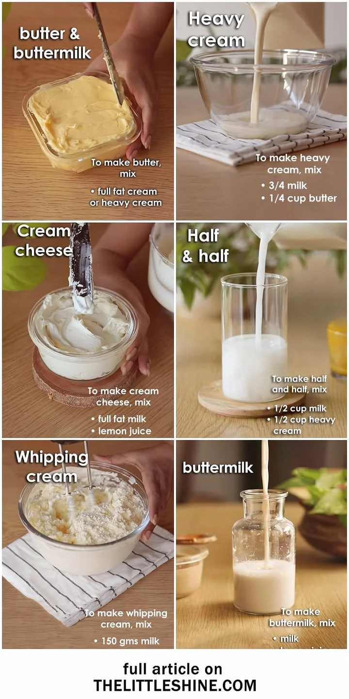 Image of various cooking and baking ingredient substitutes for recipes