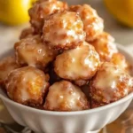 Delicious homemade apple fritter bites topped with glaze on a plate.