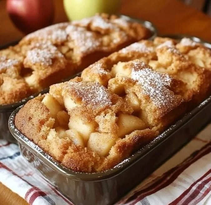 Freshly baked apple pie bread with warm spices and apple chunks