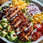 Delicious BBQ chicken salad with fresh greens and tangy dressing