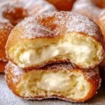 Delicious bomboloni, Italian cream-filled donuts, dusted with sugar