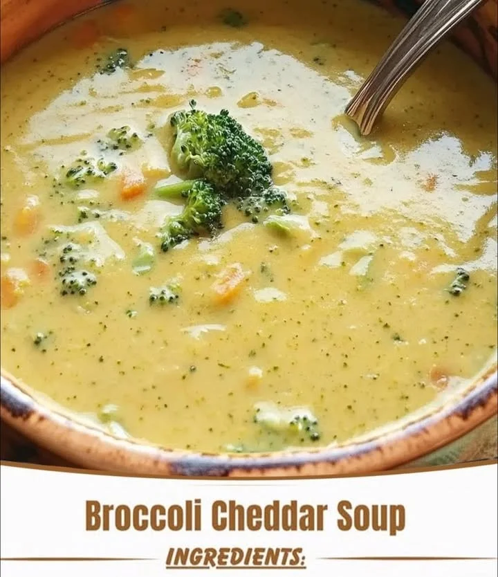 Bowl of creamy Broccoli Cheddar Soup garnished with fresh herbs