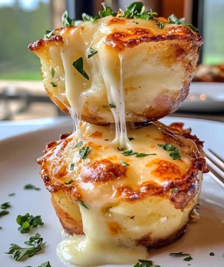 Cheesy mashed potato puffs served on a plate, crispy and golden.