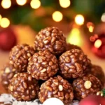 Delicious Christmas Chocolate Rice Krispie Balls decorated for the holidays