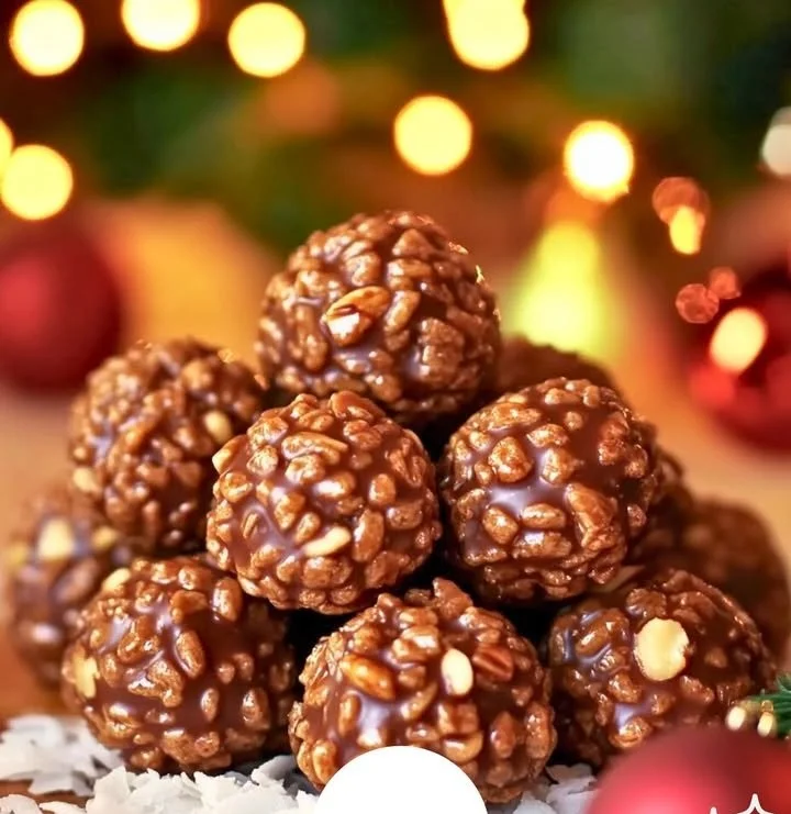 Delicious Christmas Chocolate Rice Krispie Balls decorated for the holidays