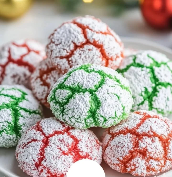 Delectable Christmas Crinkle Cookies dusted with powdered sugar