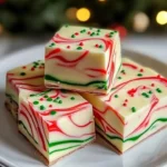 Delicious homemade Christmas Fudge decorated on a festive plate