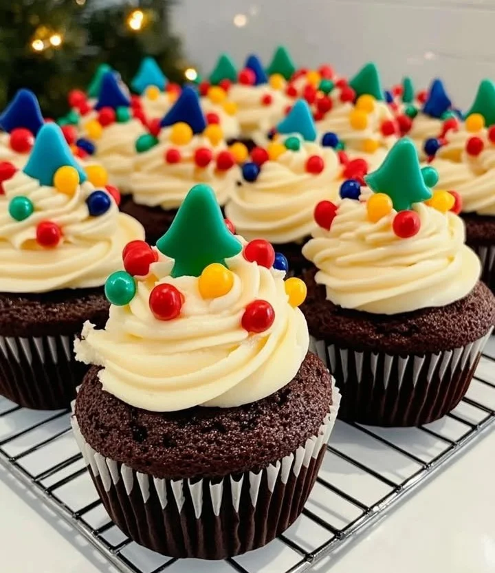 Delicious Christmas light cupcakes decorated for the holiday season