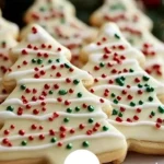Homemade Christmas soft shortbread cookies on a festive plate