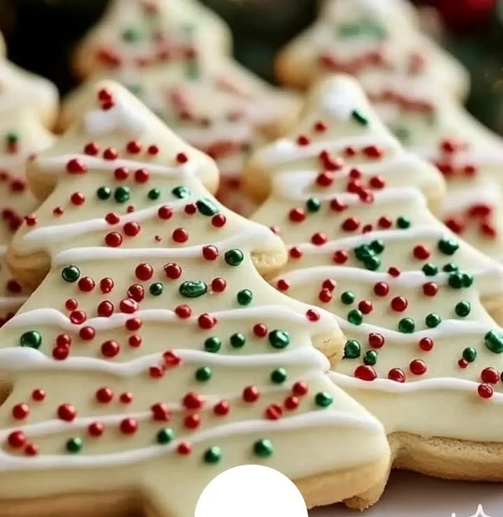 Homemade Christmas soft shortbread cookies on a festive plate